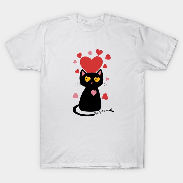 Black Cat with Hearts love you so much T-Shirt by KOTOdesign